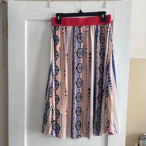 LuLaRoe A-Line Skirt with Pink and Blue Geometric Design